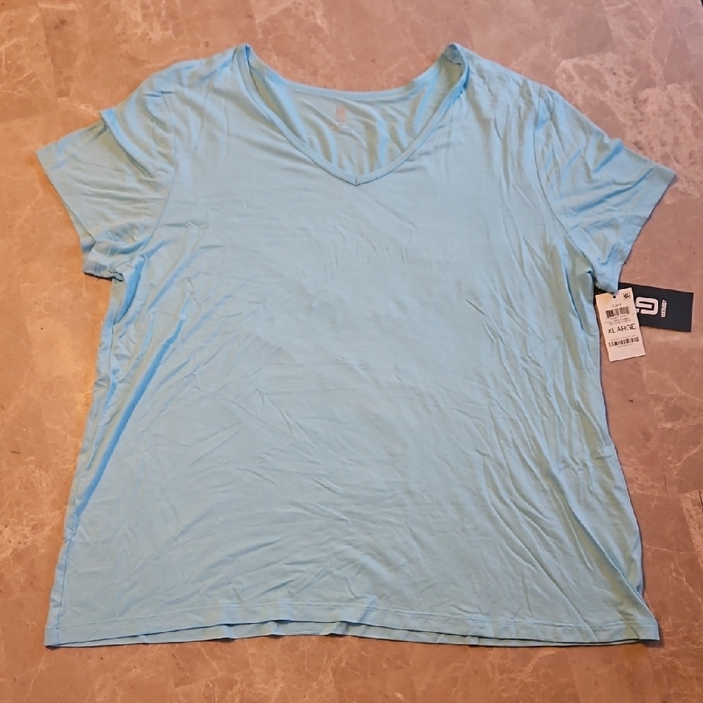 Ideology Butterfly Blue Relaxed V Neck  Blue Short Sleeve Tee Size XL